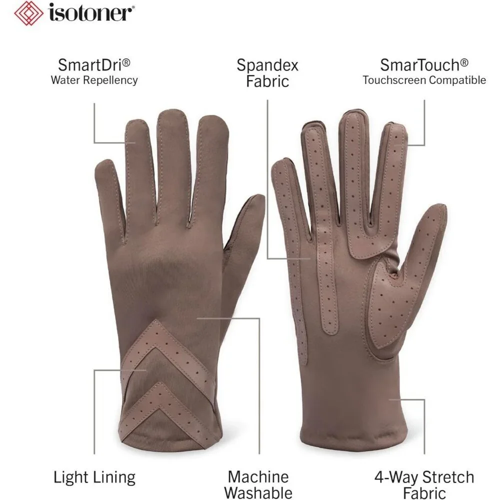 Women's Deep Taupe Spandex Gloves Warm Fleece Lined Chevron Touchscreen